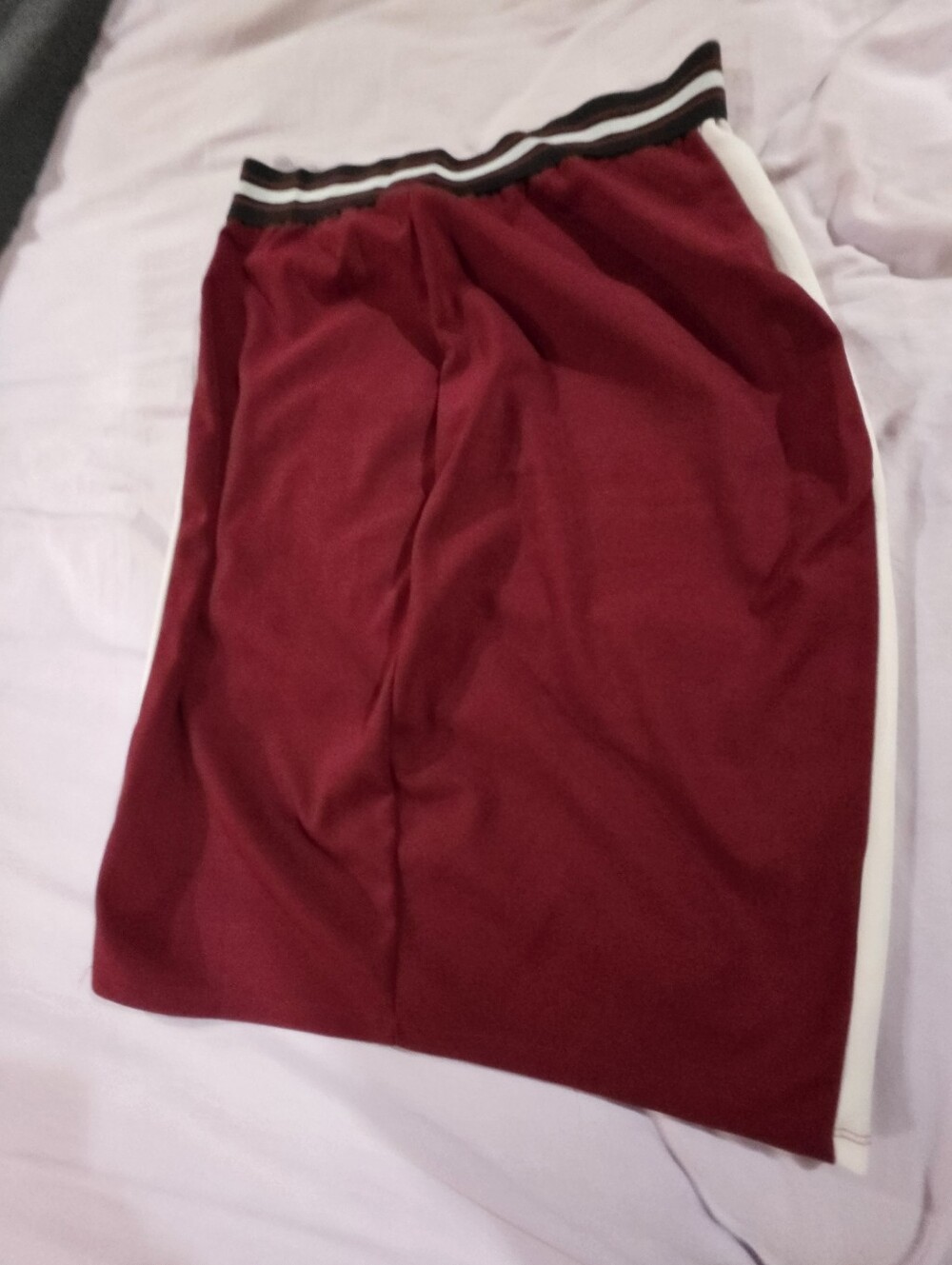 Red and white striped midi skirt